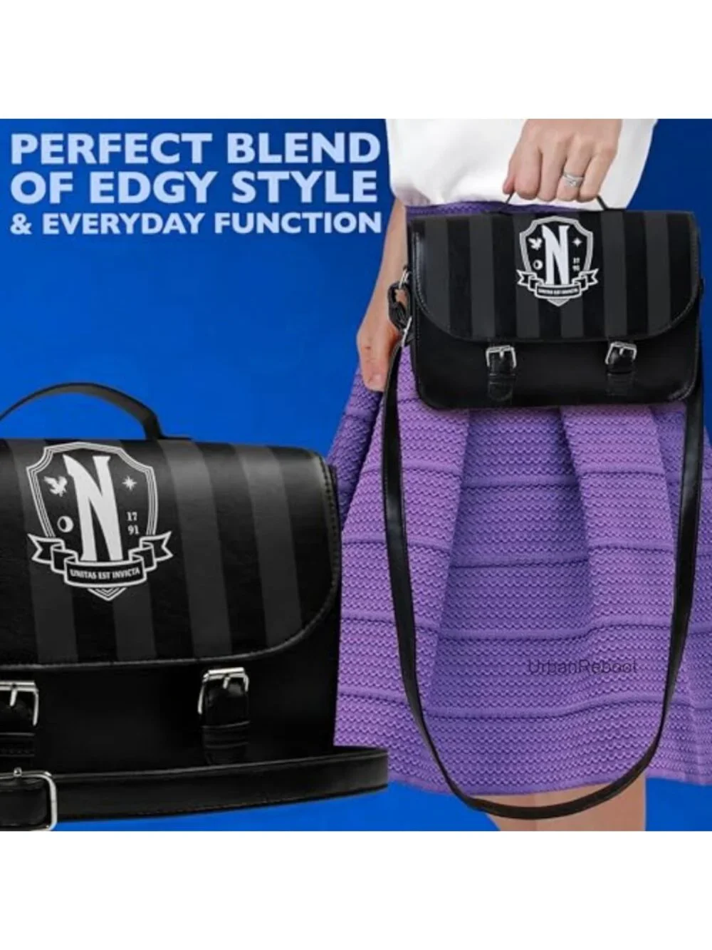 Faux Leather Striped Crossbody Bag Small Satchel Adjustable Strap